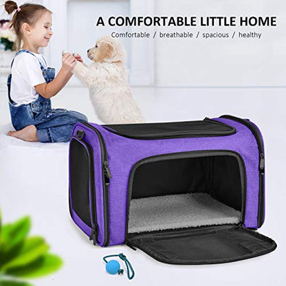 Henkelion Pet Carrier for Small Medium Cats Dogs Puppies up to 15 Lbs, Airline Approved Small Dog Carrier Soft Sided, Collapsible Travel Puppy Carrier - Purple - color: Purple, size: 17.0"L x 11.0"W x 11.0"H