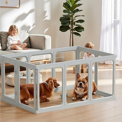 Clear Acrylic Dog Playpen - 50 x 33.4 Inch, 24" H 10 Planes Transparent Dog Fence Indoor, Sturdy Pet Pen for Puppy/Small Dog/Rabbit/Pig, Easy Assemble & Cleaning Plastic Whelping Box Enclosure, Grey - color: Grey