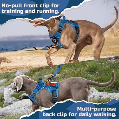 rabbitgoo Tactical Dog Harness Medium Sized Dog, No Pull Military Service Vest with Handle & Molle, Easy Control for Training Walking, Adjustable Reflective Straps, Blue Camo, M - color: Blue Camo, size: Medium