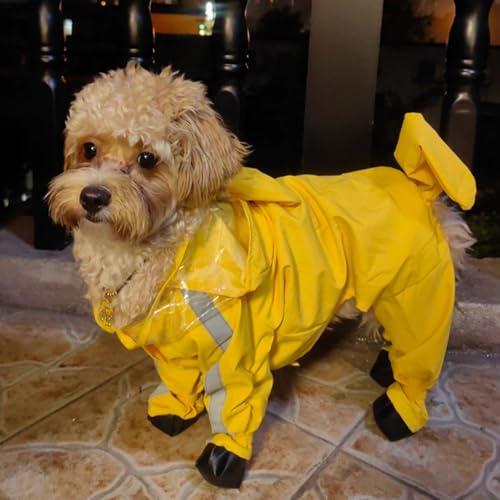 Dog Raincoat with Boots,Waterproof Dog Raincoats with Hood,Raincoat with Reflective Strap, Lightweight Rain Jacket with Leash Hole (Yellow Flower (Detachable Tail), L (8-11lb)) - color: Yellow Flower (detachable tail), size: L (8-11lb)
