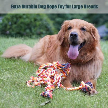 Meow&Woof Interactive Rope Toys for Aggressive Chewers - 1.7lbs Indestructible Ropes with 7 Knots for Large Dogs, Tug of War Teeth Cleaning Enrichment for Medium Breeds-Blue