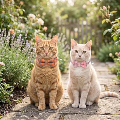 6 Pcs Cat Collar Breakaway with Bow Tie and Bell Kitten Collars Removable Bowtie Plaid Cat Collar for Cats Kittens Puppy (Vintage) - style: vintage