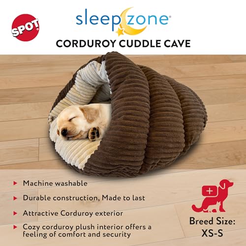 SPOT Sleep Zone Cuddle Cave - Cat Cave Bed for Indoor Cats and Mini Dogs, Durable, Comfortable, Washable for Kittens and Puppies Under 10 lbs and 12 inches Long, Corduroy Brown - style: Corduroy