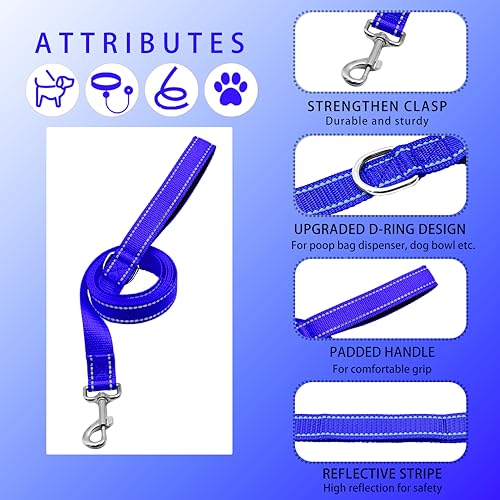 Reflective Dog Collar with Safety Locking Buckle, Adjustable Soft Breathable Nylon Collars for Small, Medium and Large Dogs(Collar+Leash XS Width 3/8" Navy Blue) - color: Navy Blue, size: XX-Small (Width 3/8")