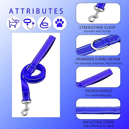Reflective Dog Collar with Safety Locking Buckle, Adjustable Soft Breathable Nylon Collars for Small, Medium and Large Dogs(Collar+Leash XS Width 5/8" Navy Blue) - color: Navy Blue, size: X-Small (Width 5/8")