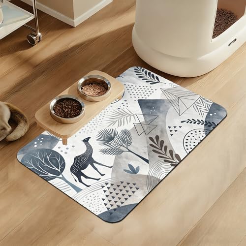 Watercolor Desert Camel Pet Feeding Mat for Floors–Absorbent Quick Dry Dog Cat Bowl Mat for Food and Water, Non Slip Waterproof Base, Mess-Free Feeding Accessories 12"x20" - color: Watercolor Desert Camel, size: 12"L x 20"W