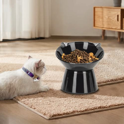 Detachable Elevated Cat Bowls, 15° Tilted Raised Cat Food Bowl Anti-Vomiting,Whisker Friendly, Adjustable Cat Dishes for Protecting Spine,Adult Kitten - color: Black