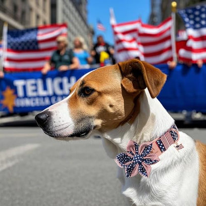 DOGWONG American Flag Dog Collar, 4 of July Dog Flower Heavy Duty Adjustable Patriotic Dog Collars with Bowtie for Small Dogs - color: American Flag B Flower, size: XS