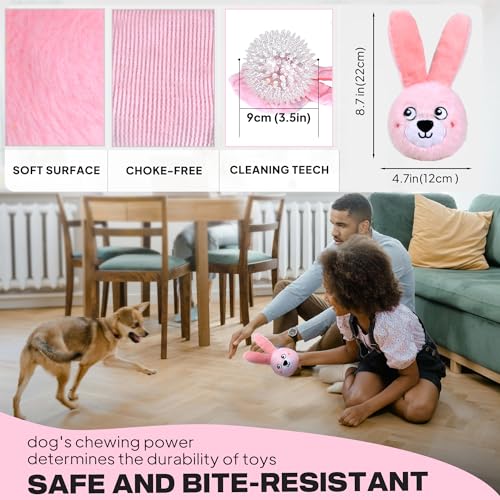 Fida Squeaky Dog Toys for Aggressive Chewers 3 in 1, Dog Chew Toys with 3 Layers,Interactive Dog Toys for Large Dogs Balls to Keep Them Busy for Small Medium Dogs(Pink Bunny) - color: Pink Bunny