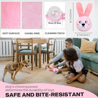 Fida Squeaky Dog Toys for Aggressive Chewers 3 in 1, Dog Chew Toys with 3 Layers,Interactive Dog Toys for Large Dogs Balls to Keep Them Busy for Small Medium Dogs(Pink Bunny) - color: Pink Bunny