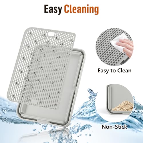 Large Cat Litter Box Step Mat, 16.5"x11.2" Cat Ramp Stairs, Cat Litter Catcher for Self-Cleaning Litter Box, Cats Pedal Step Stool Ideal for Kitten & Older Cats (Light Grey) - color: Light Grey Large