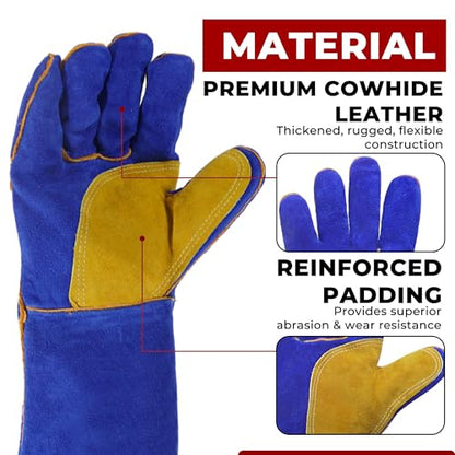 HANDLANDY Animal Handling Gloves, Bite-Proof, Scratch-Resistant, Pet Gloves for Dogs, Cats, Falconry, Gardening - color: Blue, size: 14 Inches