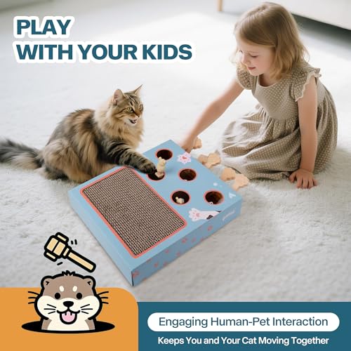 PAWISE Interactive Cat Scratcher Toy - 3-in-1 Cardboard Cat Scratching Board & Interactive Puzzle Toy Box for Indoor Cats, Nail File Scratch Pad with Pop-up Mice, Cat Enrichment Toy for Kitten - size: 10X12X2.4