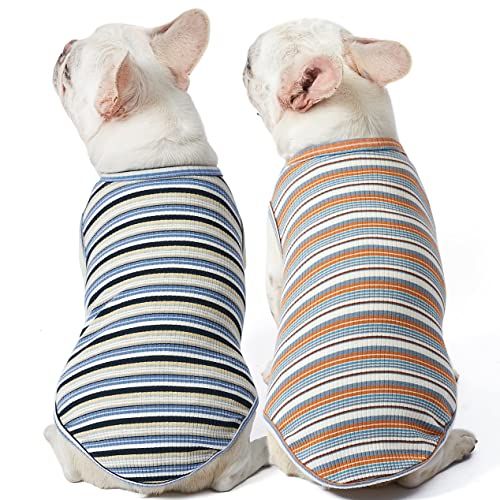 Dog Shirts Vest Cotton Striped T-Shirt, Sleeveless Stretchy Pet Clothes for Small Dogs, 2-Pack Soft Breathable Puppy Tank Top Cat Tee (Small, Blue,Yellow) - color: Blue,Yellow, size: Small