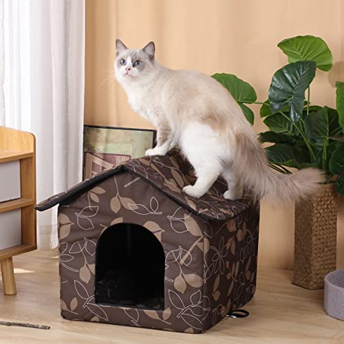 Cat Houses for Outdoor Cats, Weatherproof Outdoor House for Feral Cats, Warm Stable Stray Cats Shelter in Winter Brown Medium - style: Brown cat house