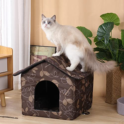Cat Houses for Outdoor Cats, Weatherproof Outdoor House for Feral Cats, Warm Stable Stray Cats Shelter in Winter Brown Medium - style: Brown cat house