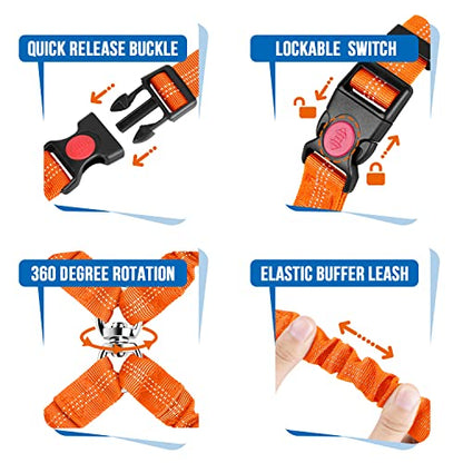 Lukovee Double Dog Seat Belt, New Dual Pet Car Headrest Restraint Safety Seatbelt No Tangle Dog Leash Duty Adjust Elastic Bungee Puppy Lead Splitter Connect Harness in Vehicle Travel for 2 Dogs (OR) - color: Orange