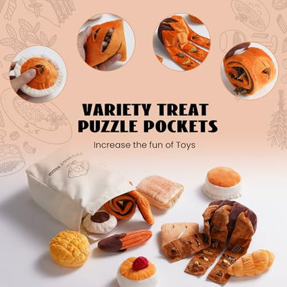 Nocciola Squeaky Bread Stuffed Dog Toys Pack - Puppy Toys with Grocery Bag to Keep Them Busy, Small Dog Toys for Boredom, Durable Snuffle Dog Toys for Small Medium Breeds Pet Gift - style: Bread Dog Toys