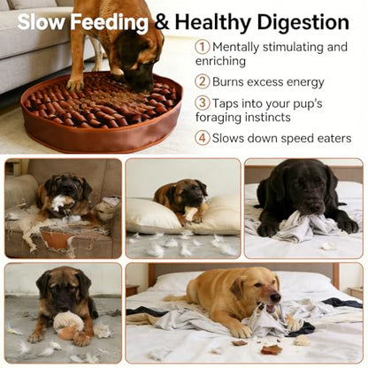 Snuffle Mat for Dogs Large Breed - 20 Inch Round Dog Sniffing Mat with 3 Suction Cups & Non-Slip Base, Slow Feeder Puzzle Toy for Mental Stimulation, Anxiety Relief, Durable Machine Washable (Brown) - color: Brown