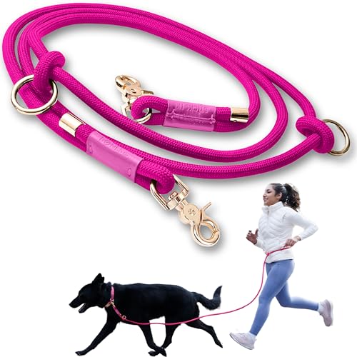 Hands Free Dog Leash, Waist Leash for Dog Walking, Crossbody, Multifunctional, Dog Lead, Running, 2 Dogs, Dual Handle, Dog Training, Adjustable Lead 4.3ft - 7.5ft, 3/8" (10mm) Diameter. - color: Pink