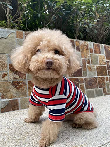 Dog Shirts Cotton Striped T-Shirt, Summer Pet Clothes for Small Dogs, 2-Pack Soft Puppy Apparel Cat Tee, Breathable Stretchy, Red Yellow M - color: Red-Yellow, size: Medium