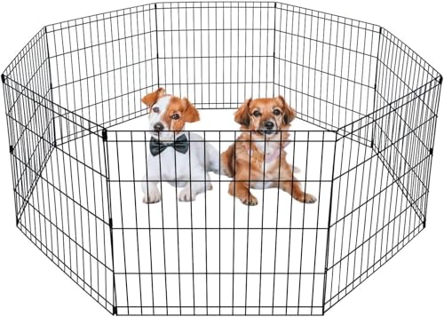 BestPet | Foldable Dog Playpen | 24 Inch, 8 Panels | Metal Pet Exercise Pen | Indoor Outdoor Portable Dog Fence with Door | Removable, Rust-Resistant Secure Pet Kennel | Easy to Assemble