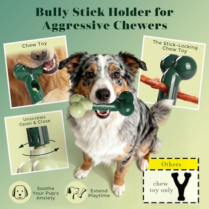Bully Stick Holder for Medium/Large Dogs - Anti-Choking, Prevents Swallowed Ends - Nylon Dog Chew Toy - Dishwasher Safe, Green - color: Green