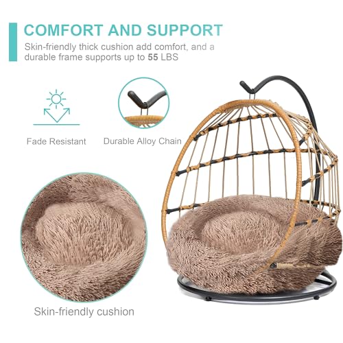 SWITTE Cat Hammock Chair Bed - Removable & Washable Cushion, Hanging Rattan Swing for Indoor Outdoor Cats & Small Dogs, Adjustable Pet Swinging Hammock with 3 Modes - Khaki - color: Khaki