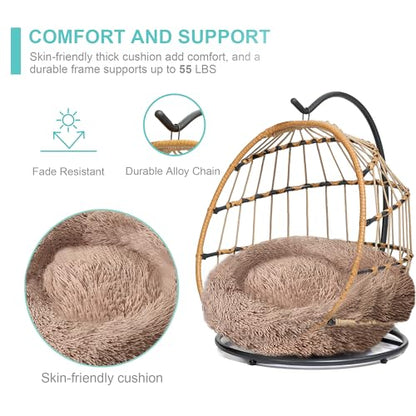 SWITTE Cat Hammock Chair Bed - Removable & Washable Cushion, Hanging Rattan Swing for Indoor Outdoor Cats & Small Dogs, Adjustable Pet Swinging Hammock with 3 Modes - Khaki - color: Khaki