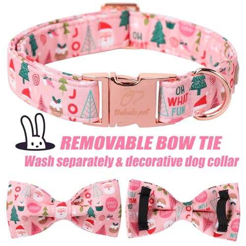 Christmas Dog Collar with Bow Tie - Cute Pink Christmas Santa Dog Collars, Adjustable Heavy-Duty Winter Holiday Bowtie Collar for Small Medium Large Boy Girl Dogs XS - color: B-Pink Santa, size: XS