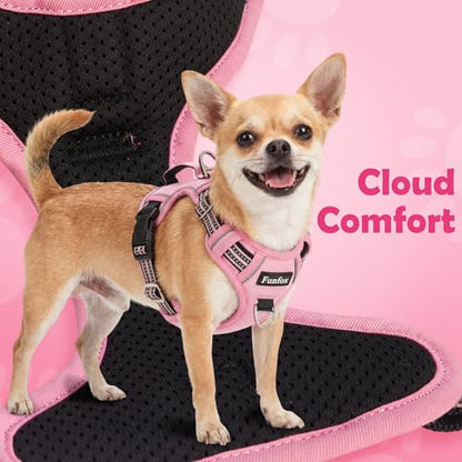 Funfox Dog Harness No Pull, Adjustable Pet Vest Harness, Super Soft Material with Vertical Handle Easy Control, Reflective Night Walking, 2 Leash Clips for Small Sized Dogs, Pink, S - color: Pink, size: Small