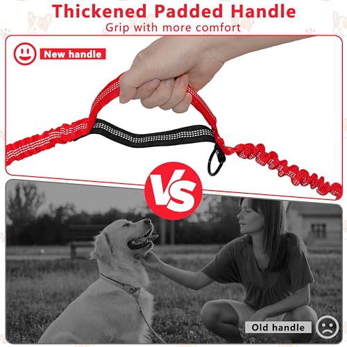 Hands Free Dog Leash with Zipper Pouch, Running Waist Leash for Dog Walking, Adjustable Waist Belt for Large Dogs, Reflective Bungee Design with Two Handle for Hiking, Training, Red - color: Red