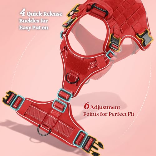 rabbitgoo Tactical Dog Harness Small Sized, No Pull Upgraded Reflective Heavy Duty Molle Vest with Handle, Adjustable Military Service Dog Vest for Walking Hiking Training, Red, S - color: Red Reflective, size: Small