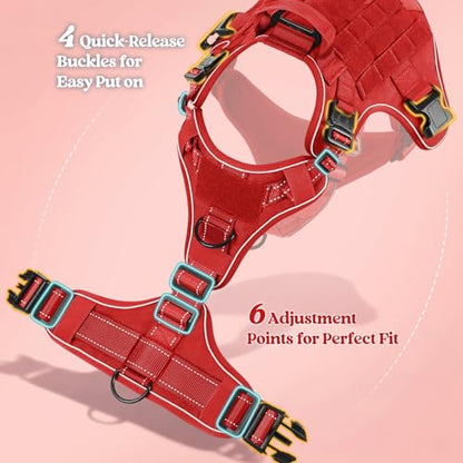 rabbitgoo Tactical Dog Harness Small Sized, No Pull Upgraded Reflective Heavy Duty Molle Vest with Handle, Adjustable Military Service Dog Vest for Walking Hiking Training, Red, S - color: Red Reflective, size: Small