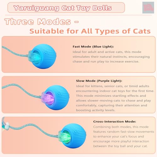 New Upgraded Cat Ball Toy - Speedy Tail 2.0 Cat Toy, Interactive Cat Toy Ball, Stimulating Toys and Juguetes para Gatos, Cat Toys for Bored Indoor（Sound Switchable） (Blue) - color: A-Blue