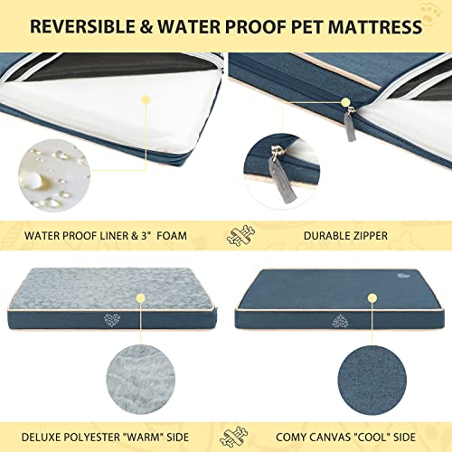 VANKEAN Waterproof Dog Crate Pad Bed Mat Reversible (Warm&Cool), Removable Washable Cover & Waterproof Inner Lining, Pet Crate Mattress for Cats and Dogs, Joint Relief Dog Bed for Crate, Navy - size: Small