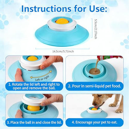 Dog Lick Bowl,Lick Bowl for Dogs Slow Feeder Dog Bowls for Liquid Food Treat,Lick and Roll Bowl for Dogs Anxiety Relieving Dog Lick Bowl with Ball,Snack Dispenser Non-Slip Pet Toys for Dogs Cats