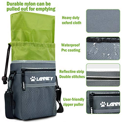 Dog Treat Pouch - 3 Ways to Wear Dog Treat Bag, Dog Training Treat Pouches for Pet Training with Clicker, Shoulder Strap, Adjustable Belt, Poop Bag Dispenser, Easily Carrying Kibble Snacks Pet Toys - color: Pouch(Gray with Green)+Clicker