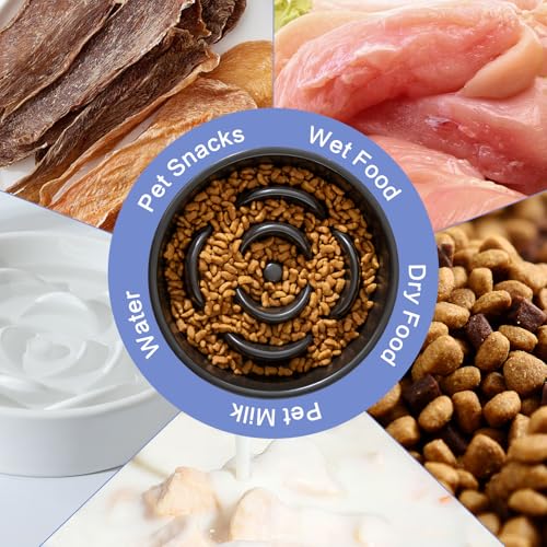 6'' Ceramic Slow Feeder Dog Bowls - Petal Shape Modern Dog Food Dish for Cats and Small Breed Dogs, Puzzle Maze Bowl to Slow Down Eating, Anti-Gulping, Dishwasher & Microwave Safe, Black - color: Black, size: 6 inch