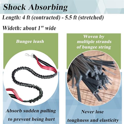 Bungee Dog Leash Extension Attachment 4ft with Double Swivel Clips for Bicycle, Running，Reflective Shock Absorbing Lead for Dogs up to 150 lbs (1, Red-Reflective) - color: Red-Reflective