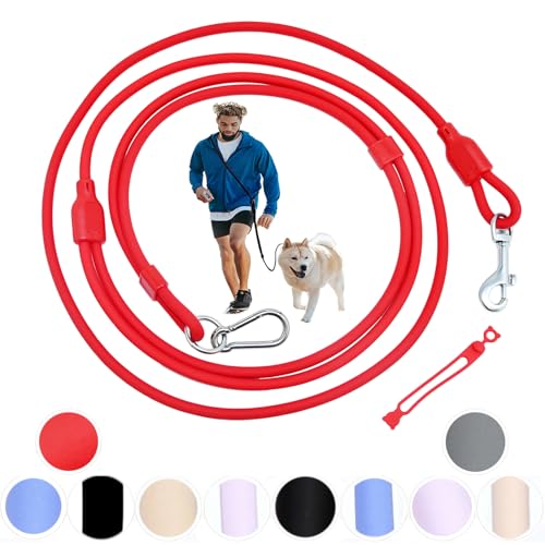 Hands Free Dog Leash Crossbody & Waist for Walking, 9-in-1 No Pull Dog Harness & Leash Set, Heavy Duty Waterproof Slip Lead for Large Medium Breeds (20-120lbs, Red) - color: Neon Coral, size: Large - 9mm Diameter - 20-120lbs