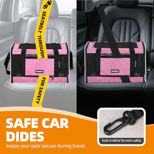 Cat Carrier Soft-Sided Travel Bag for Medium to Large Cats Over 15lbs, Small Dog Carrier Crate Top Entry Breathable Mesh Puppy 12 Pounds, Pet Rabbit Carrying Cage Kennel Collapsible Pink - color: Pink