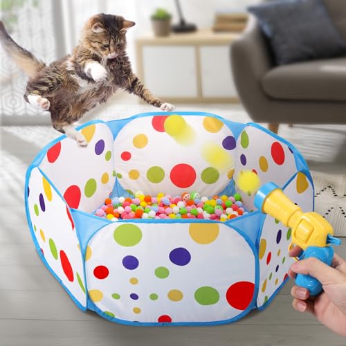 Palksky Interactive Cat Toys with Cat Ball Pit, Toy Balls, Ball Launcher, Spring Toys for Bored Indoor Cats Self Play, Enrichment Toy for Fun and Exercise - style: Cat Toys ( with Ball Launcher )