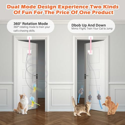 Rechargeable Electric Cat Teaser – Interactive Door Clip Teaser for Cats, 2 Motion Modes (360° Spin & Irregular Jumping), Smart Auto Cat Toy for Exercise & Fun (No Remote)(Pink) - color: Pink