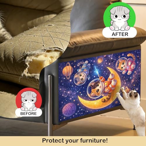 Cat Scratching Mat 15.3x23.6 Inches Polyester Synthetic Fiber, Astronaut Kittens on Moon Print, wall cat Scratcher, Scratch pad, Home Decor, Kids Room, Play Area (2pcs) - color: VE08110-2pcs