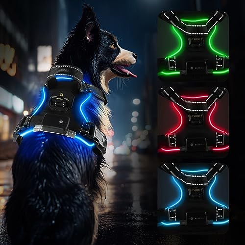Light Up Dog Harness - No Pull Led Dog Harness Rechargeable Adjustable Lighted Dog Vest Harness for Small Medium Large Dogs - color: Black-Blue, size: S