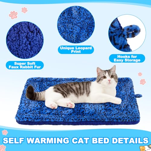 Riakrum 4 Pack Self Warming Cat Bed Mats Leopard Print Cat Dog Thermal Blanket Double Sided Self Heating Pet Pad with Storage Bags for Pet Winter Outdoor Indoor Supplies, Non Electric(L) - size: L