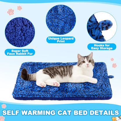 Riakrum 4 Pack Self Warming Cat Bed Mats Leopard Print Cat Dog Thermal Blanket Double Sided Self Heating Pet Pad with Storage Bags for Pet Winter Outdoor Indoor Supplies, Non Electric(L) - size: L