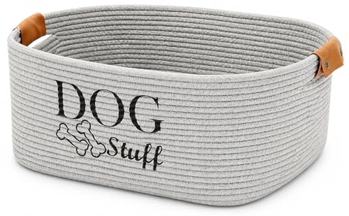 Geyecete Square Dog toy basket storage Cotton Rope Storage Basket Pet/Pet Toy And Accessory Storage Bin Doy Toy Box-Gray - color: Gray