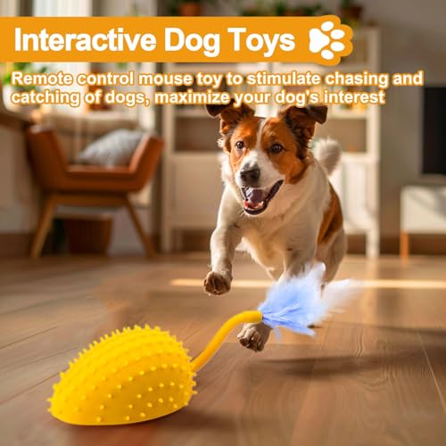 Mity rain Interactive Dog Toys, Remote Control Dog Toy with Feather Tail and Charger, Funny Dog Toys for Small Medium Dogs Outdoor and Indoor, Dog Toys to Keep Them Busy - color: Lemon Yellow